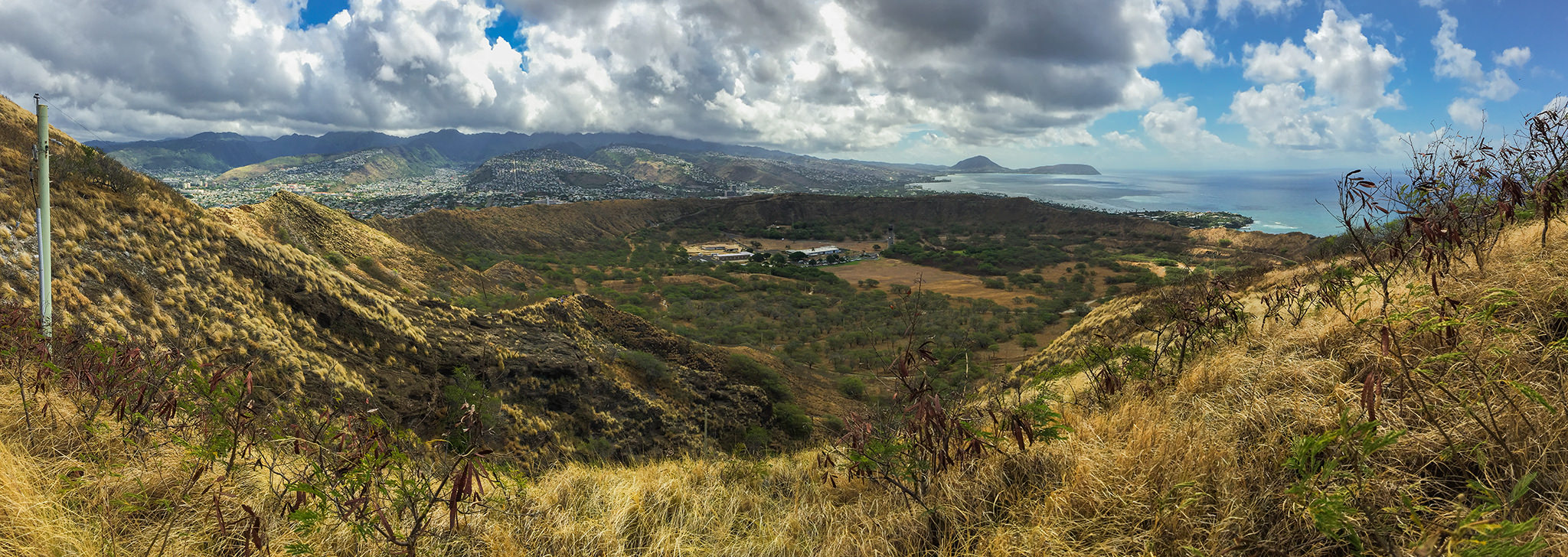 Panoramic view of Diamond Head Crater from trail summit