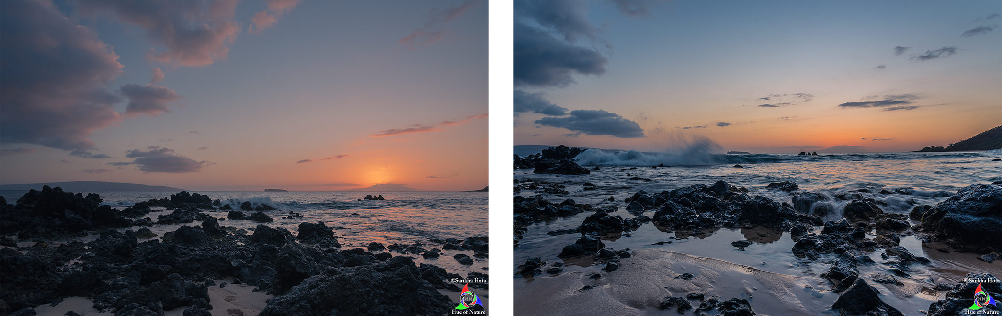 Sunset (left), After sunset (right) at Makena Beach