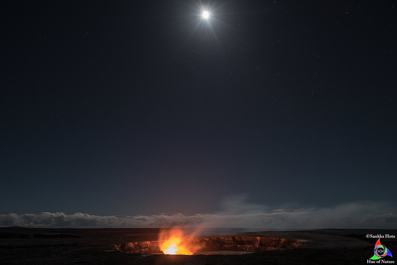 Near full moon brightening up the surroundings of Halema'uma'u crater